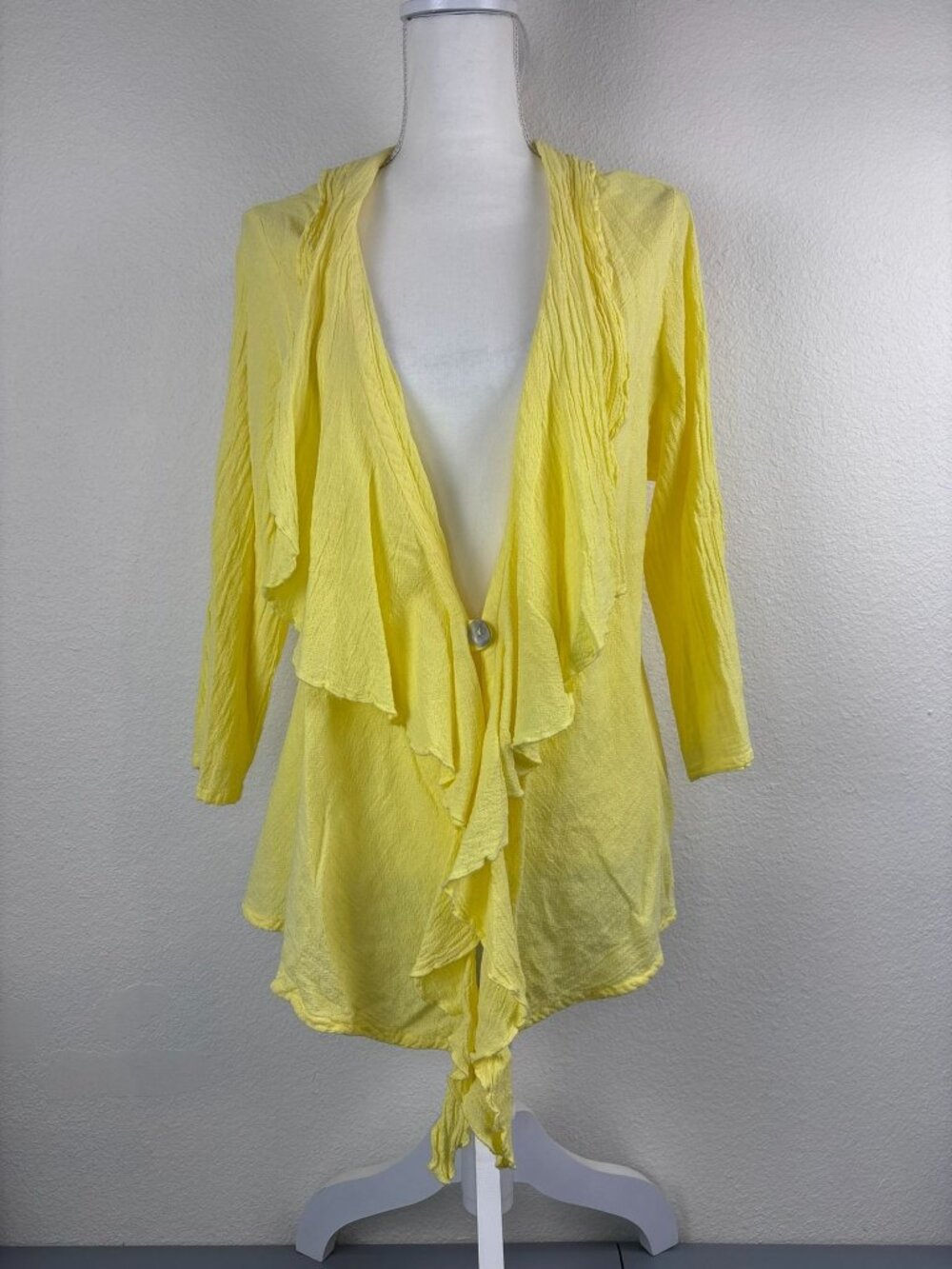 Vintage Oh My Gauze women's sm/med butter yellow asymmetrical cardigan casual